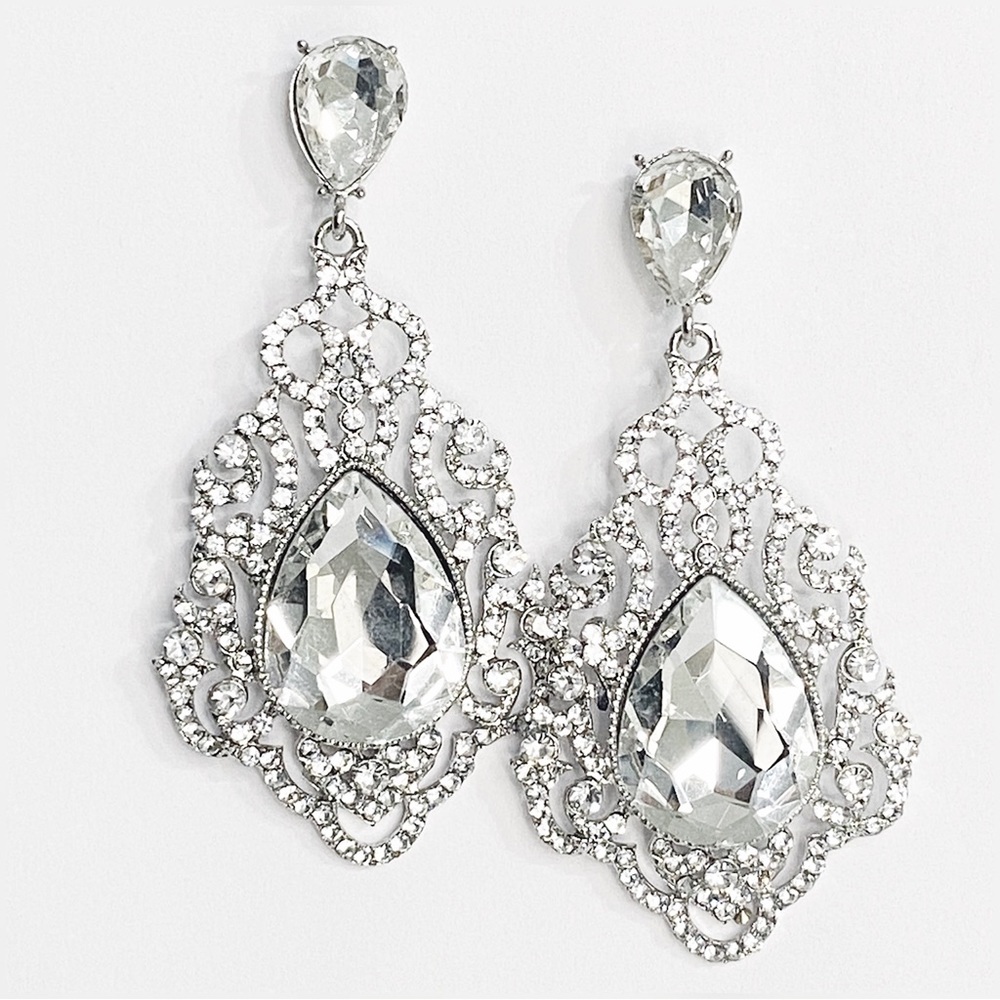 White Crystal Chandelier Earrings